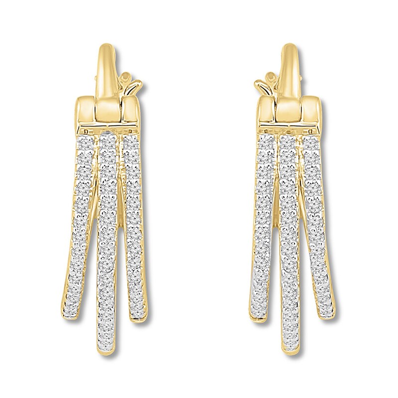 Diamond Hoop Earrings 1/4 ct tw Round-cut 10K Yellow Gold