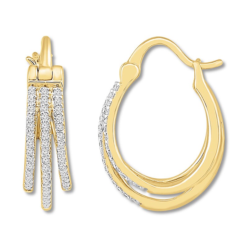Diamond Hoop Earrings 1/4 ct tw Round-cut 10K Yellow Gold