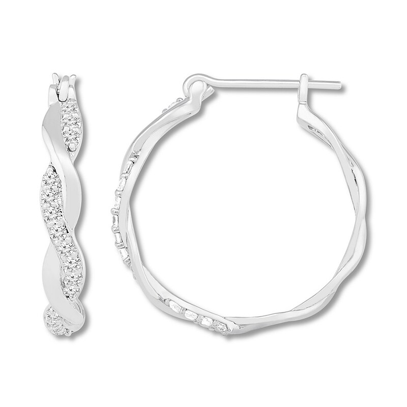 Main Image 2 of Diamond Twist Hoop Earrings 1/4 ct tw Round-cut Sterling Silver