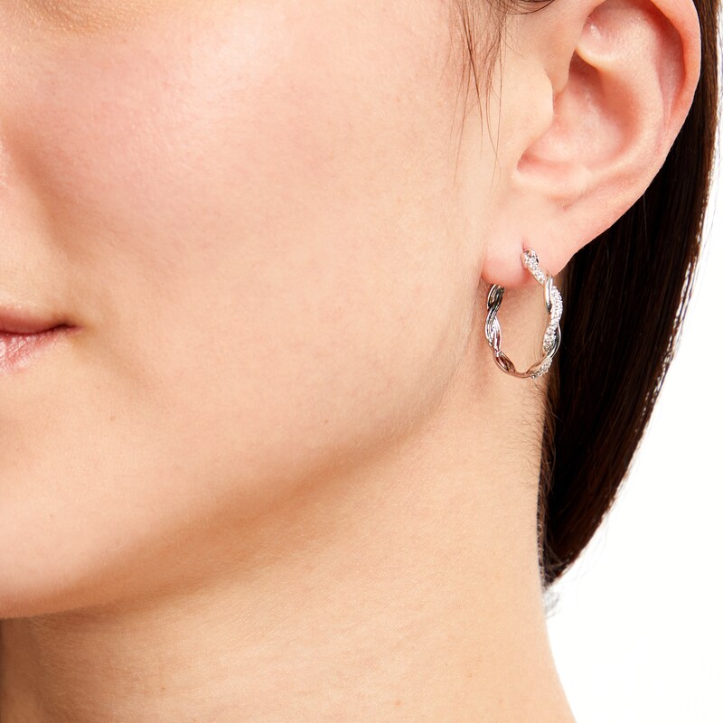 Main Image 3 of Diamond Twist Hoop Earrings 1/4 ct tw Round-cut Sterling Silver