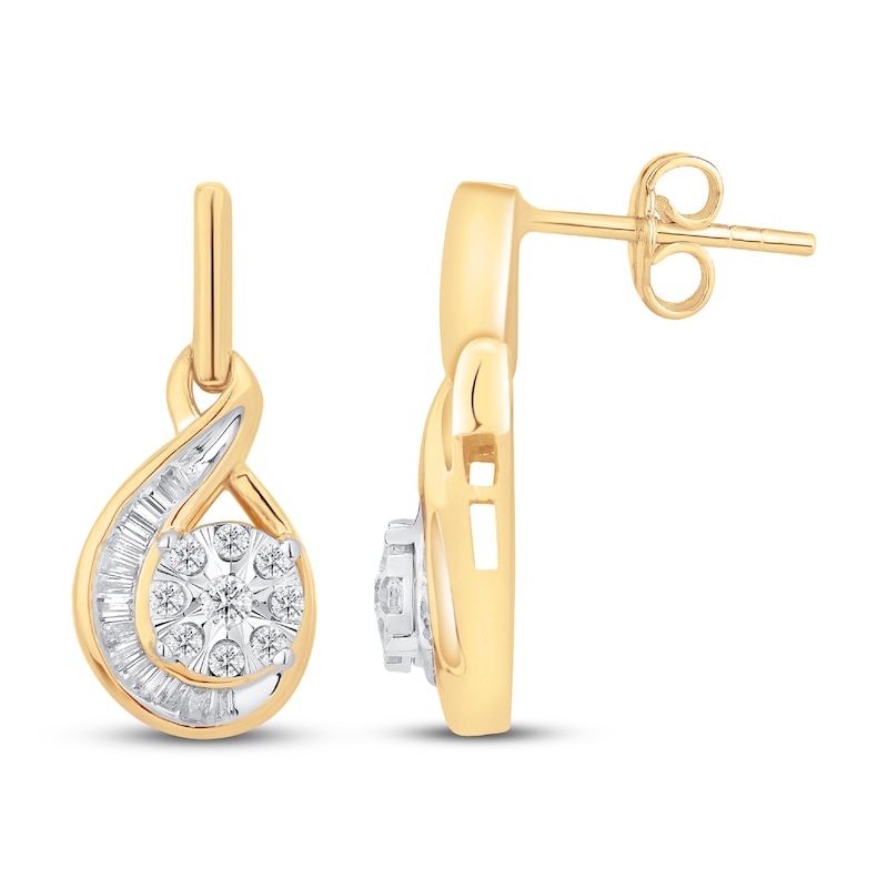 Diamond Earrings 1/2 ct tw Round & Baguette-cut 10K Two-Tone Gold