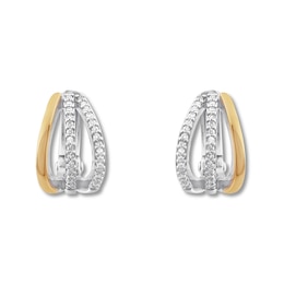 Diamond Huggie Hoop Earrings 1/10 cttw Sterling Silver/10K Gold