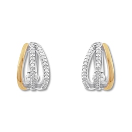 Diamond Huggie Hoop Earrings 1/10 cttw Sterling Silver & 10K Yellow Gold