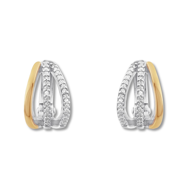 Diamond Huggie Hoop Earrings 1/10 cttw Sterling Silver & 10K Yellow Gold