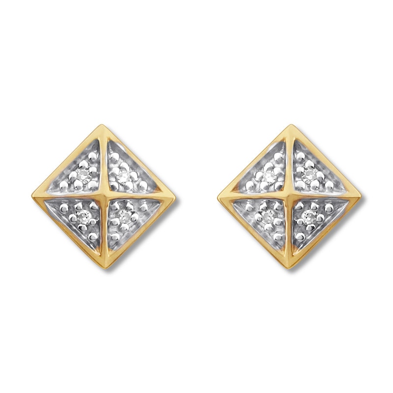 Geometric Earrings with Diamonds 10K Yellow Gold