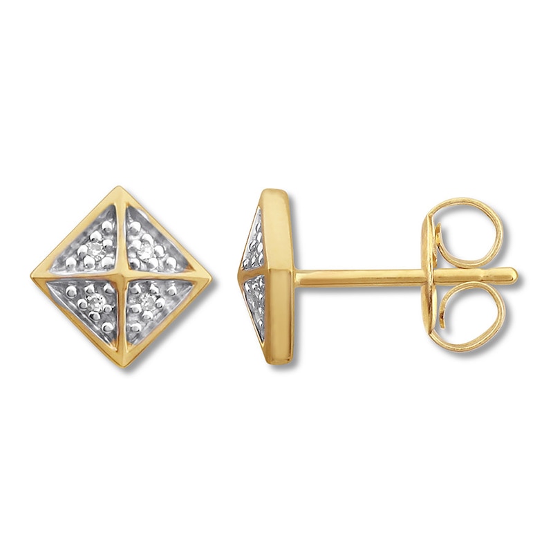 Geometric Earrings with Diamonds 10K Yellow Gold