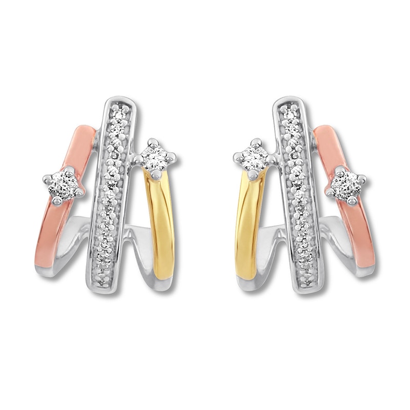 Diamond Huggie Earrings 1/8 ct tw Sterling Silver & 10K Two-Tone Gold