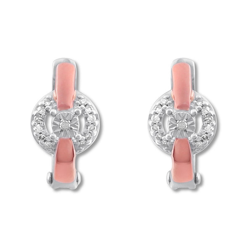 Main Image 1 of Petite Diamond Hoop Earrings 1/20 cttw Sterling Silver & 10K Rose Gold