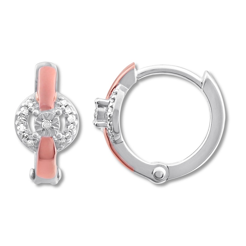 Main Image 2 of Petite Diamond Hoop Earrings 1/20 cttw Sterling Silver & 10K Rose Gold