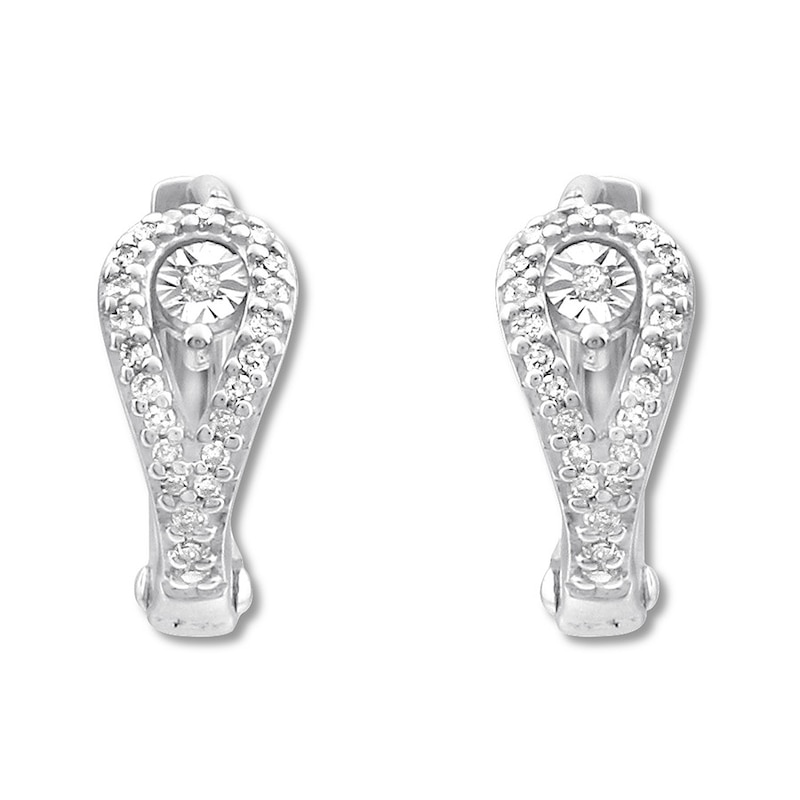 Main Image 1 of Petite Diamond Huggie Hoop Earrings 1/10 ct tw Sterling Silver
