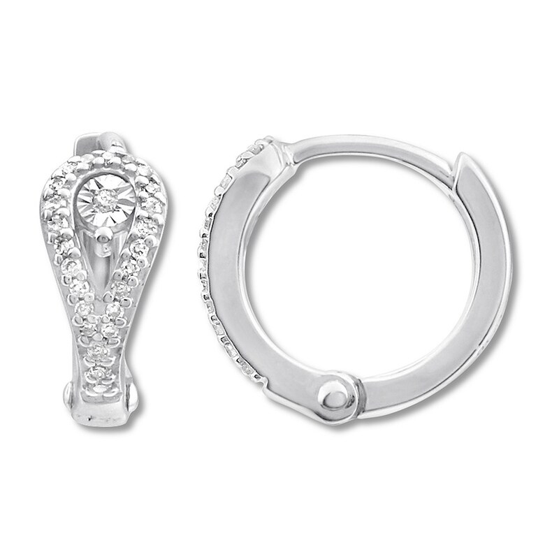 Petite Diamond Huggie Hoop Earrings 1/10 ct tw Sterling Silver