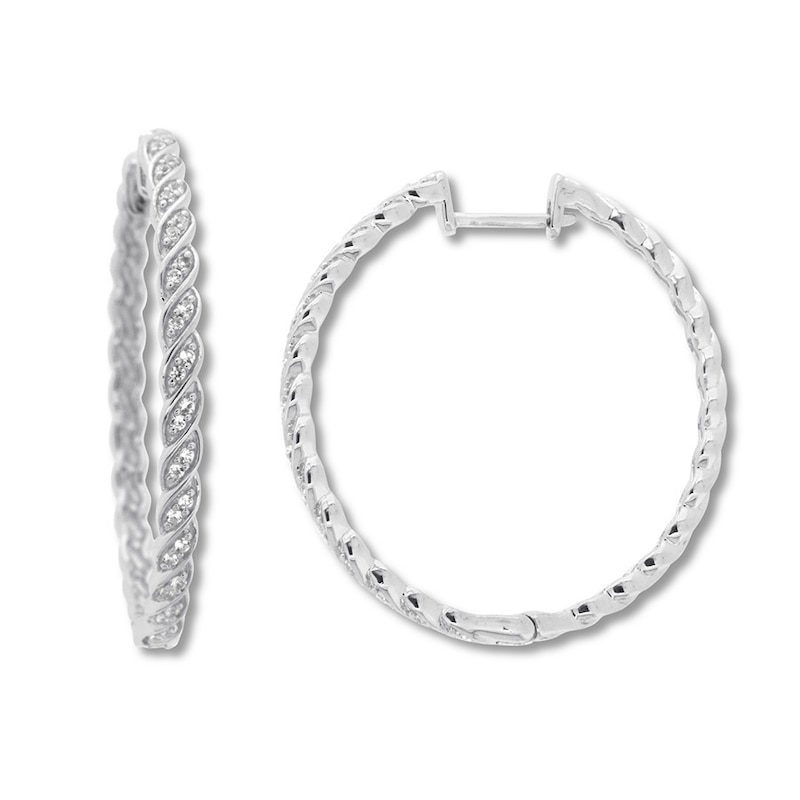 Diamond Twist Hoop Earrings 1/4 ct tw Round-cut Sterling Silver