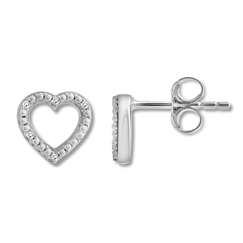 Main Image 1 of Heart Earrings with Diamonds Sterling Silver