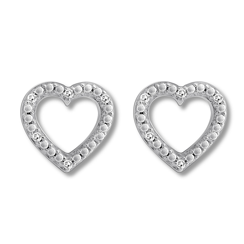 Main Image 2 of Heart Earrings with Diamonds Sterling Silver