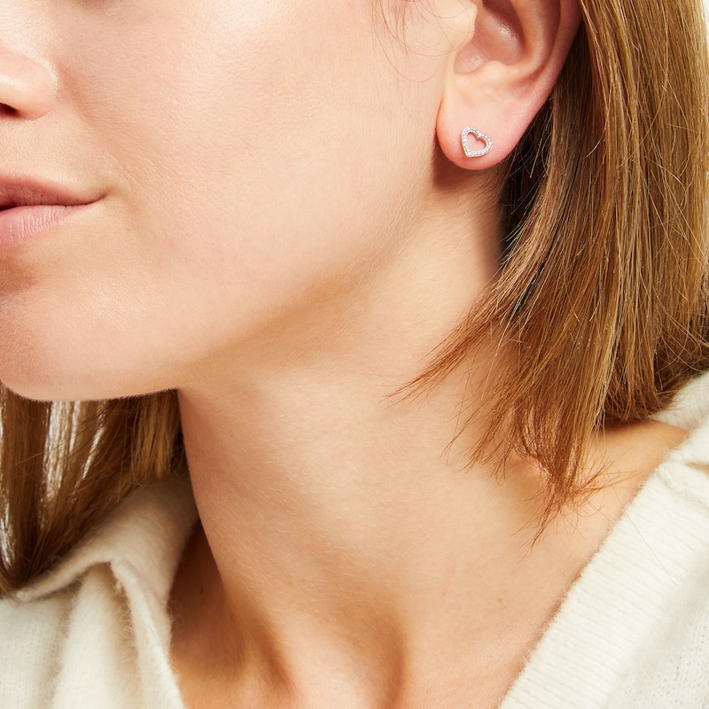 Heart Earrings with Diamonds Sterling Silver