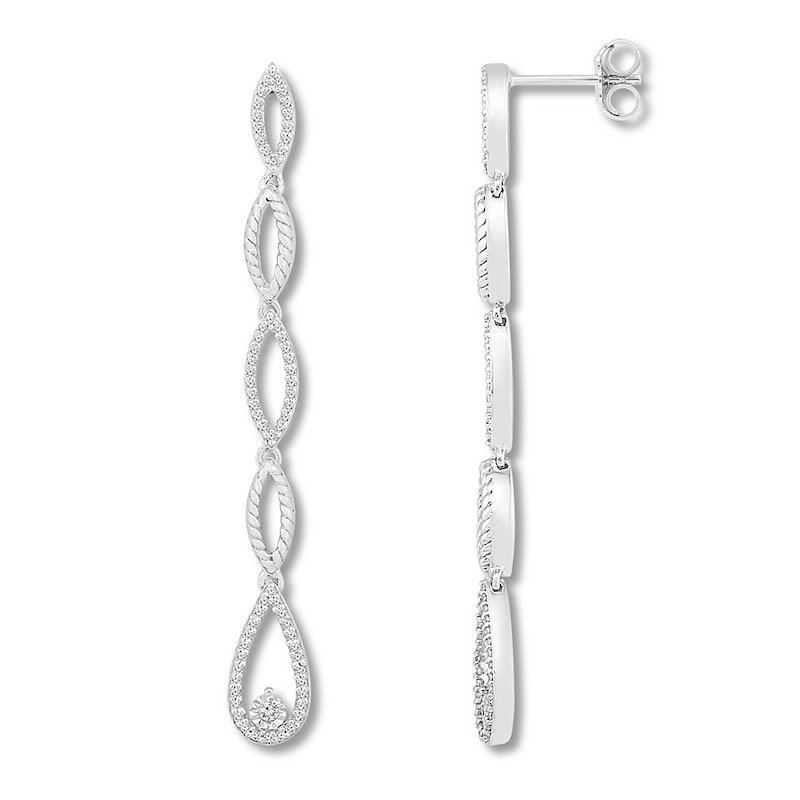 Diamond Dangle Earrings 1/3 ct tw Round-cut Sterling Silver