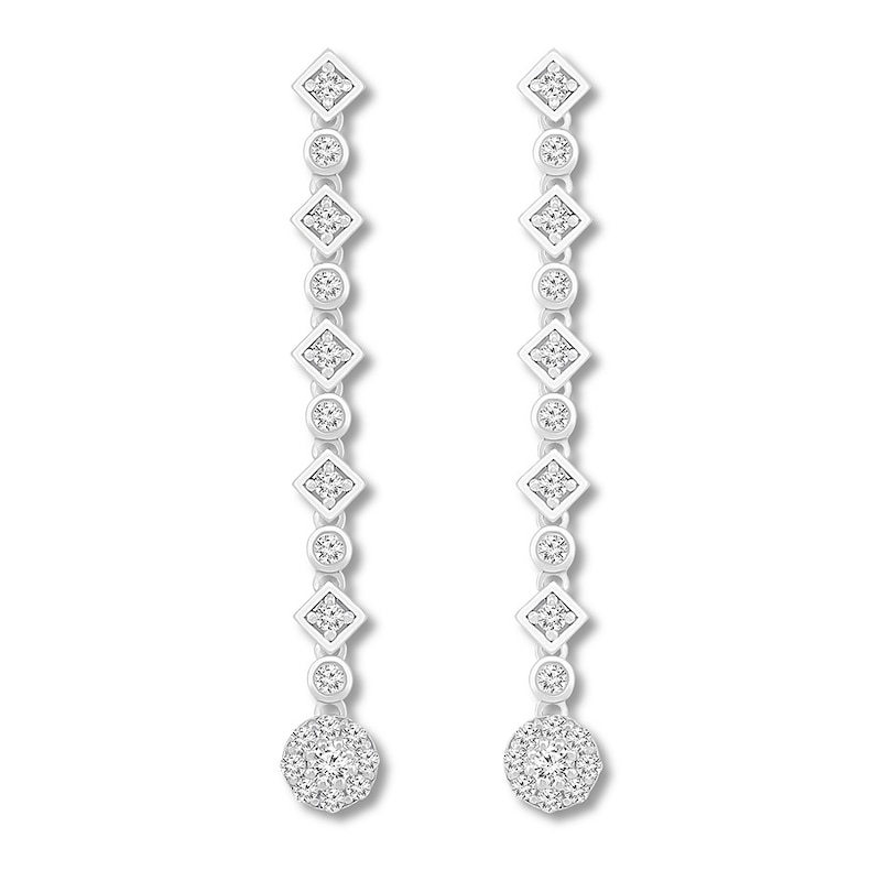 Diamond Dangle Earrings 5/8 ct tw Round-cut 10K White Gold