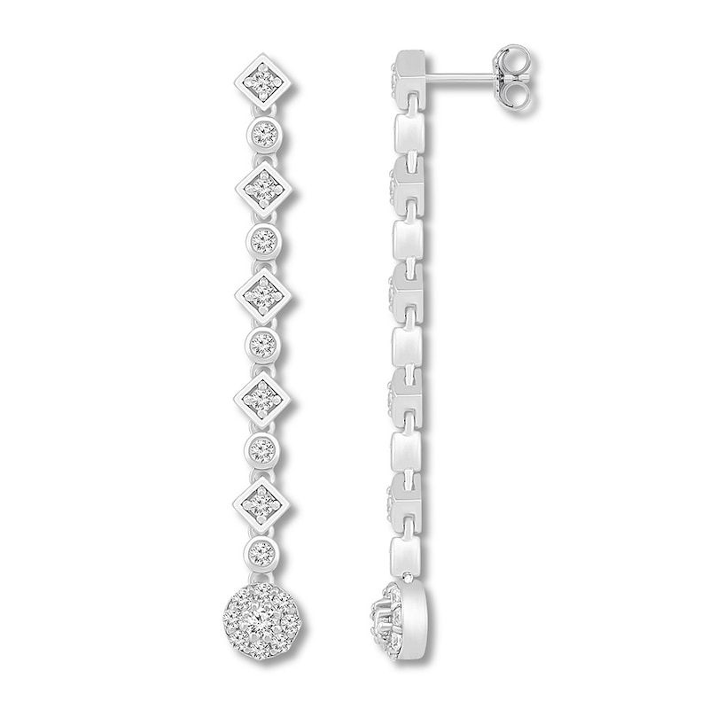 Diamond Dangle Earrings 5/8 ct tw Round-cut 10K White Gold