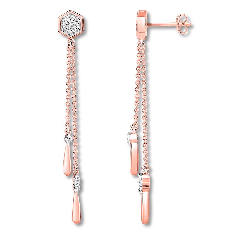 Diamond Geometric Drop Earrings 1/5 ct tw Round 10K Rose Gold