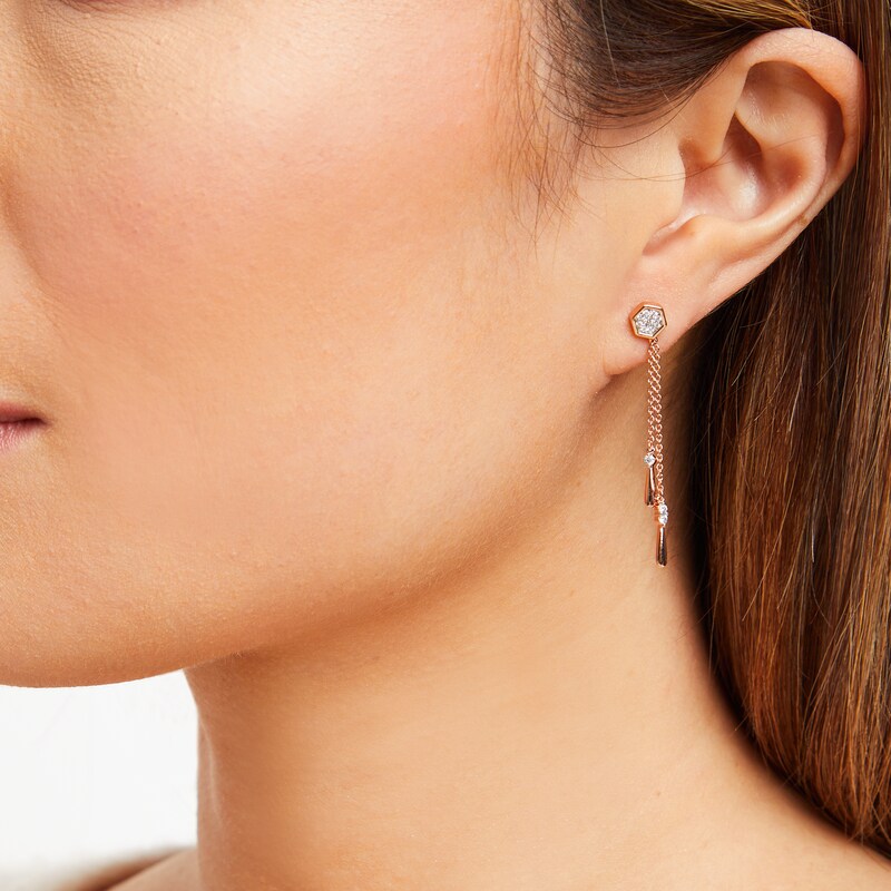 Main Image 3 of Diamond Geometric Drop Earrings 1/5 ct tw Round 10K Rose Gold
