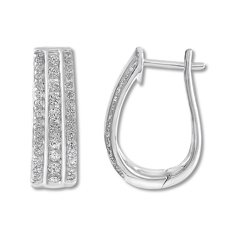 Diamond Hoop Earrings 1/3 ct tw Round-cut 10K White Gold