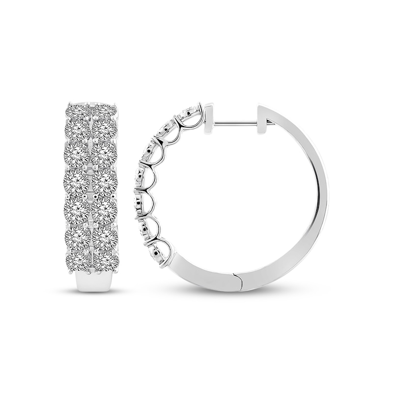 Main Image 1 of Diamond Hoop Earrings 1 ct tw Round-cut 10K White Gold