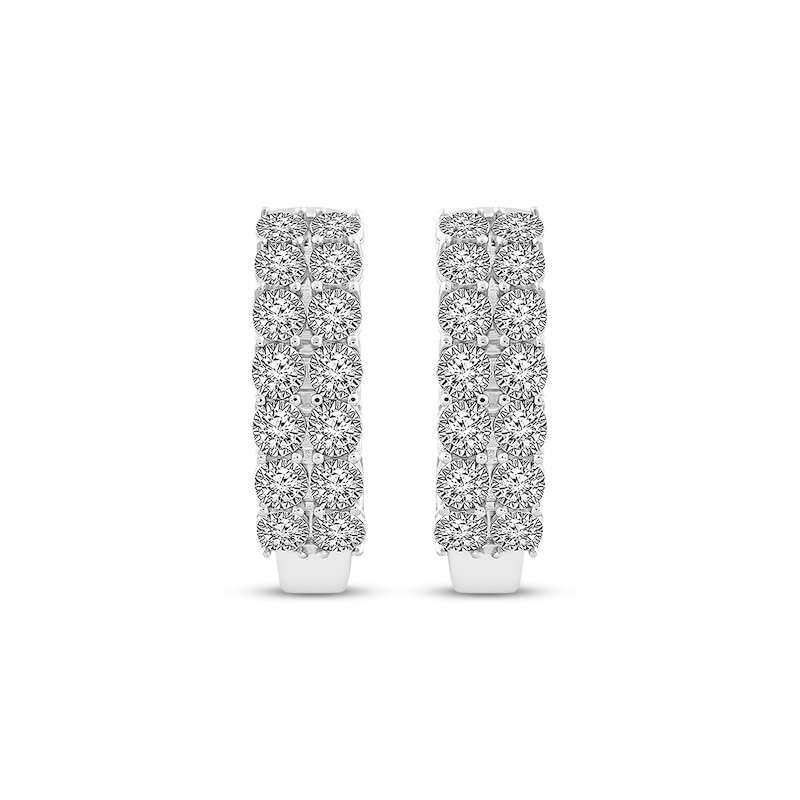 Main Image 2 of Diamond Hoop Earrings 1 ct tw Round-cut 10K White Gold