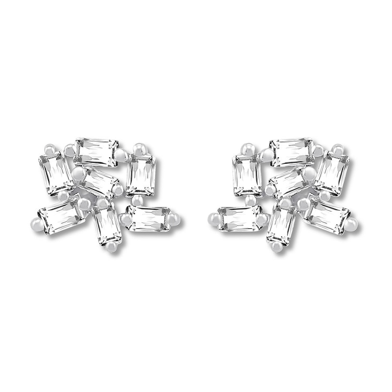 Baguette Diamond Cluster Earrings 1/5 ct tw Sterling Silver