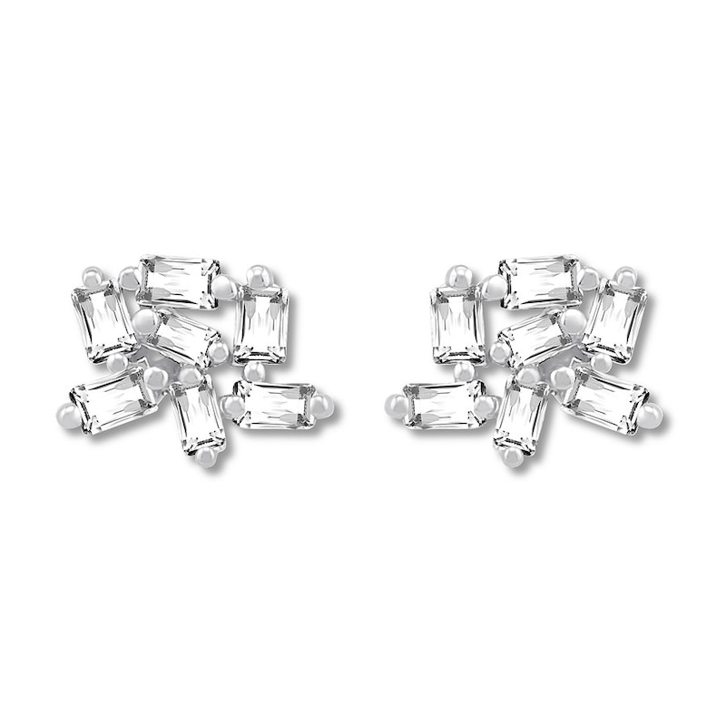 Main Image 1 of Baguette Diamond Cluster Earrings 1/5 ct tw Sterling Silver