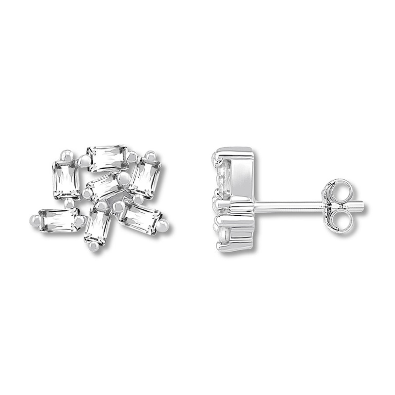 Baguette Diamond Cluster Earrings 1/5 ct tw Sterling Silver