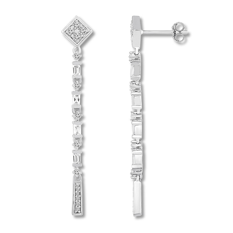 Diamond Drop Earrings 1/2 ct tw Round & Baguette 10K White Gold