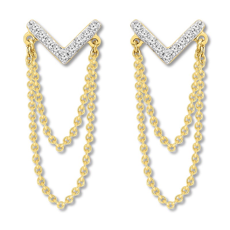 Diamond Chevron Chain Earrings 1/10 ct tw 10K Yellow Gold