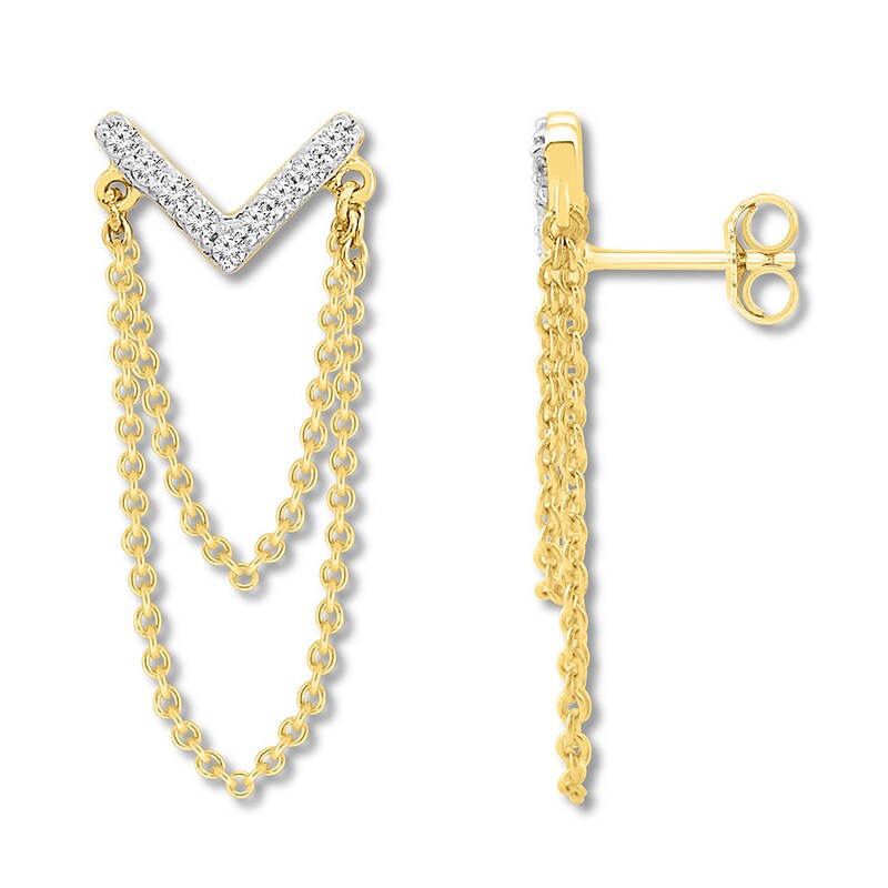 Diamond Chevron Chain Earrings 1/10 ct tw 10K Yellow Gold