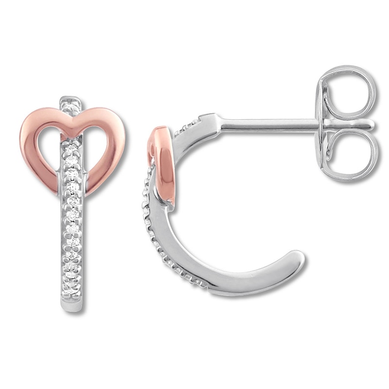 Diamond Heart Hoop Earrings 1/20 ct tw Sterling Silver & 10K Rose Gold