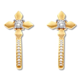 Diamond Cross Hoop Earrings 1/20 ct tw Round 10K Yellow Gold