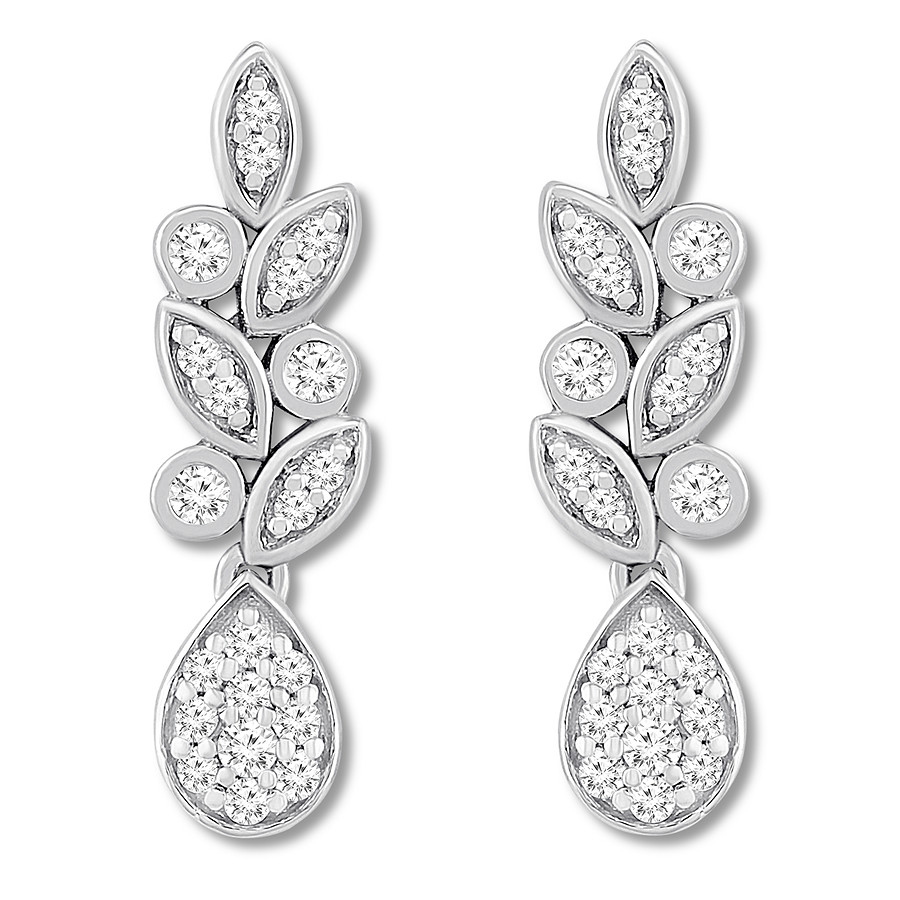 Main Image 2 of Diamond Drop Earrings 1/3 ct tw Round-cut Sterling Silver