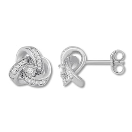 Diamond Knot Earrings 1/15 ct tw Round-cut Sterling Silver