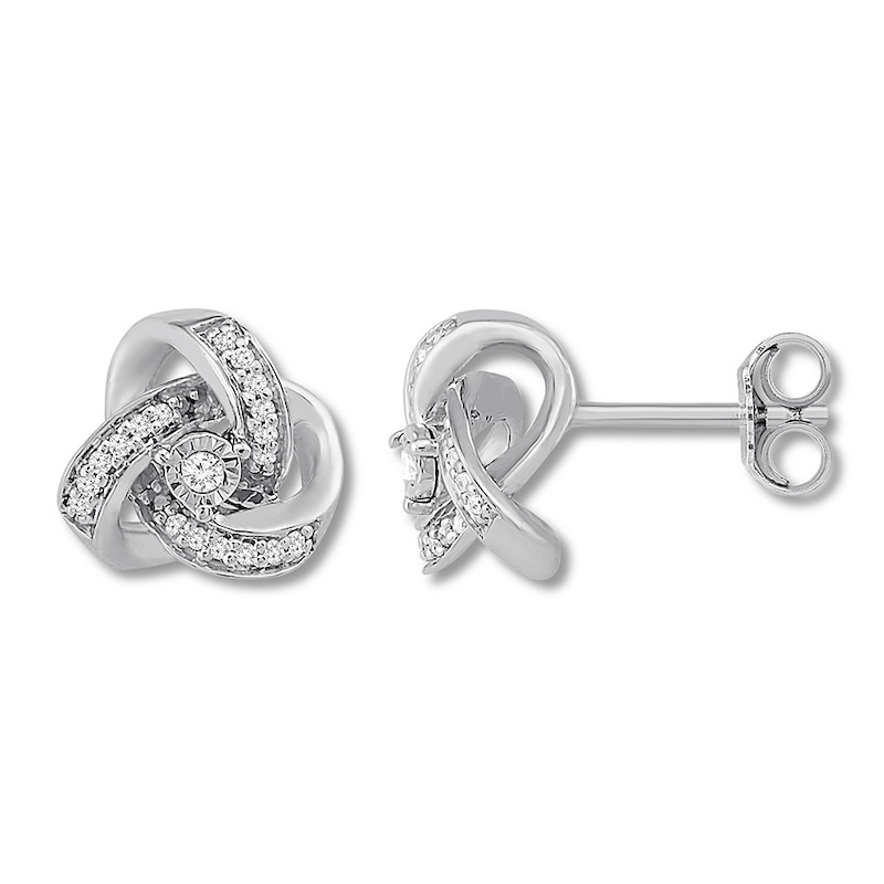 Main Image 1 of Diamond Knot Earrings 1/15 ct tw Round-cut Sterling Silver