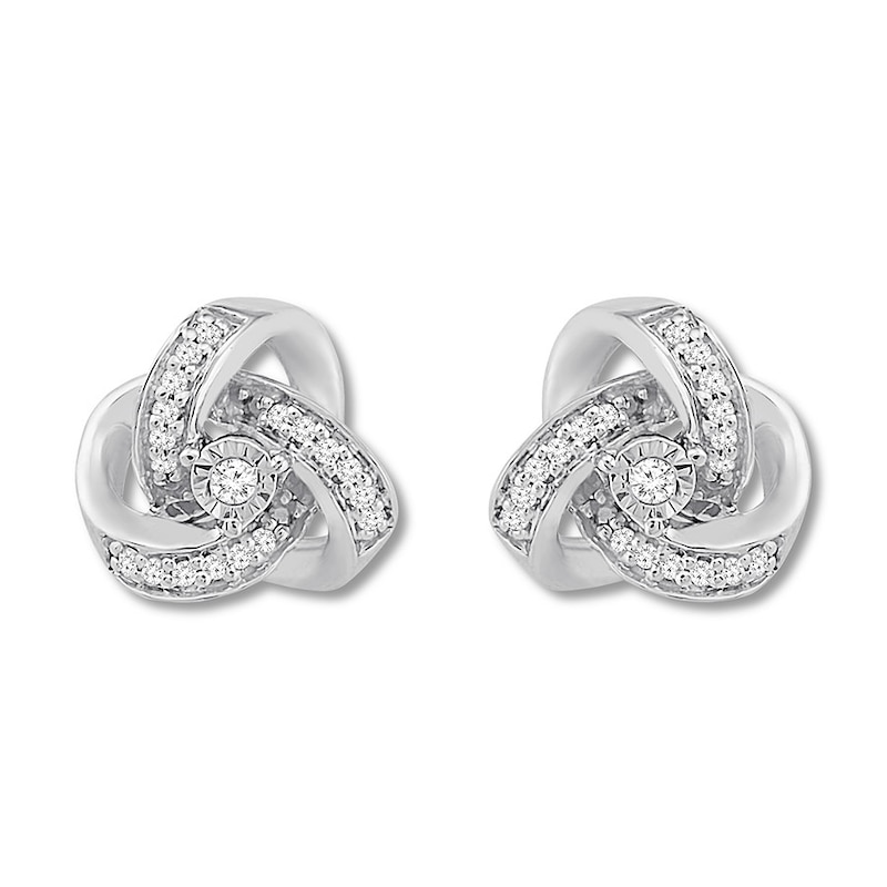 Diamond Knot Earrings 1/15 ct tw Round-cut Sterling Silver