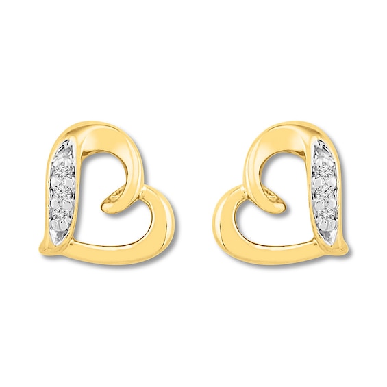Heart Earrings with Diamonds 10K Yellow Gold