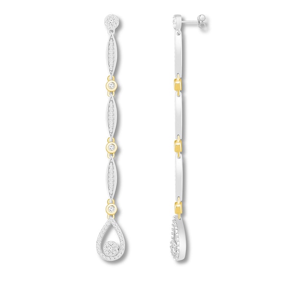 Diamond Drop Earrings 1/2 ct tw Sterling Silver & 10K Yellow Gold