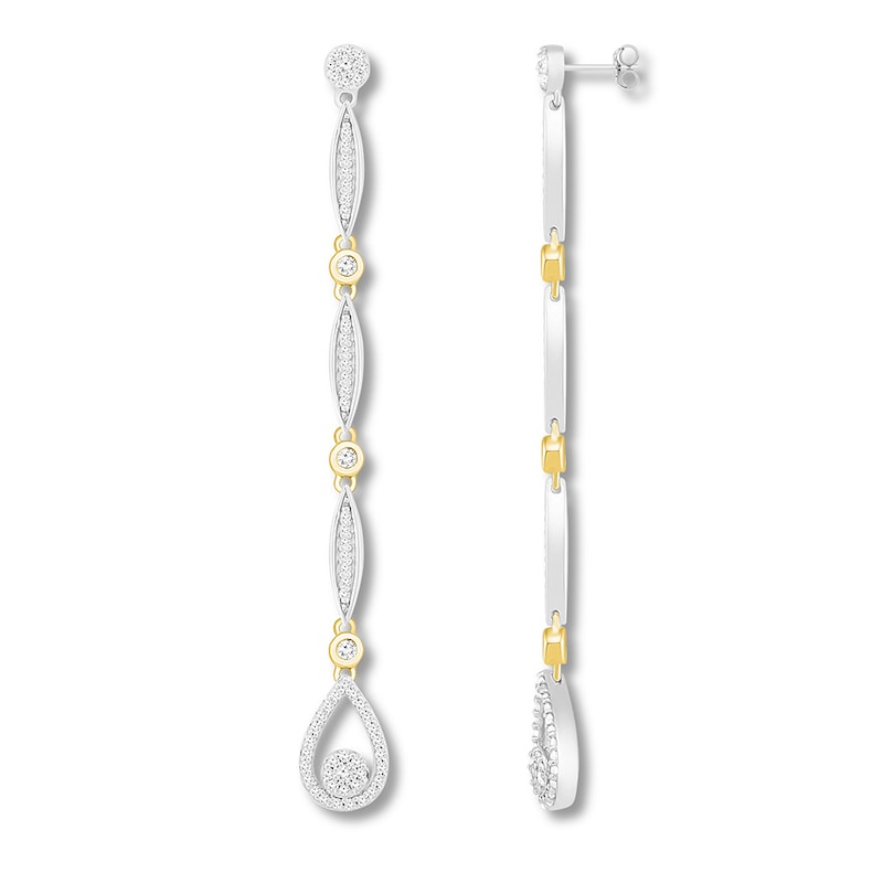 Main Image 1 of Diamond Drop Earrings 1/2 ct tw Sterling Silver & 10K Yellow Gold
