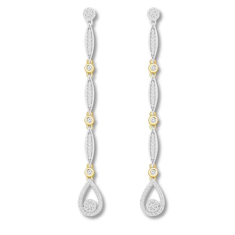 Main Image 2 of Diamond Drop Earrings 1/2 ct tw Sterling Silver & 10K Yellow Gold