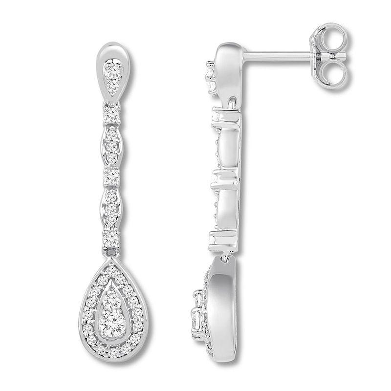 Diamond Teardrop Earrings 3/8 ct tw Round-cut Sterling Silver