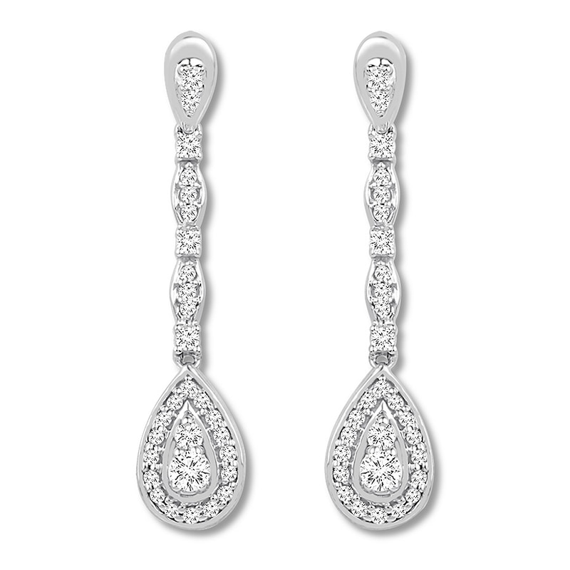Diamond Teardrop Earrings 3/8 ct tw Round-cut Sterling Silver