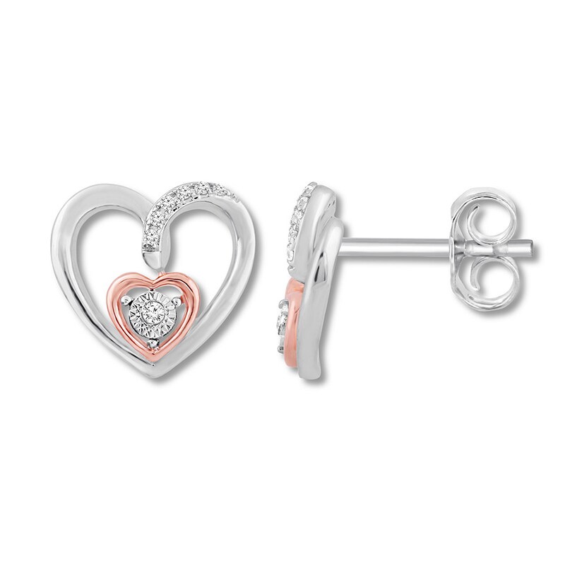 Diamond Heart Earrings 1/20 ct tw Sterling Silver/10K Rose Gold