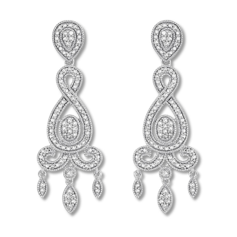 Main Image 2 of Diamond Chandelier Earrings 1/2 ct tw Round-cut Sterling Silver
