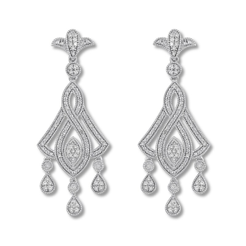 Diamond Chandelier Earrings 1 2 Ct Tw Round Cut Sterling Silver Kay Diamond Chandelier Earrings 1 2 Ct Tw, Sterling Diamond Chandelier Earrings