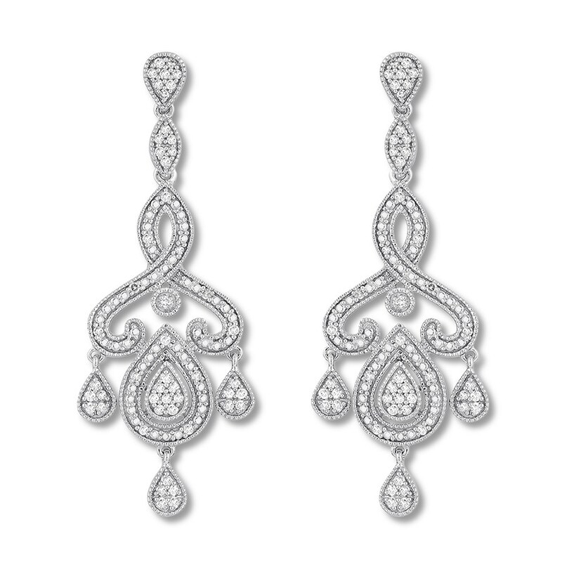 Diamond Chandelier Earrings 1 2 Ct Tw Round Cut Sterling Silver Kay Diamond Chandelier Earrings 1 2 Ct Tw, Black And Gold Diamond Chandelier Earrings