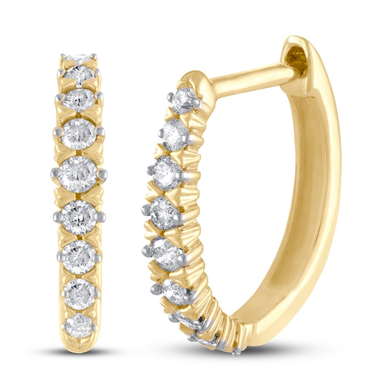 Diamond Hoop Earrings 1/4 ct tw Round-cut 10K Yellow Gold with 360